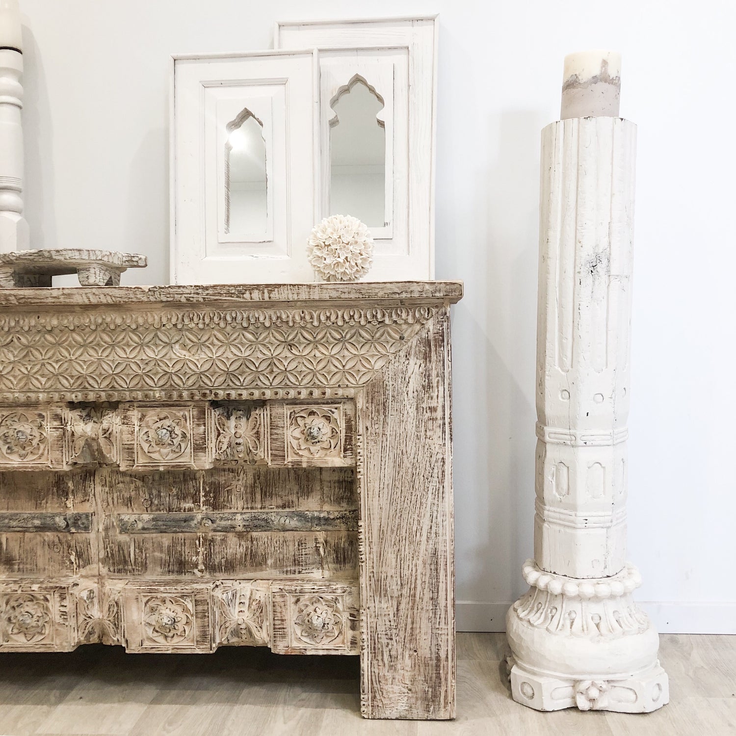 Unique Old Indian Column on wood base