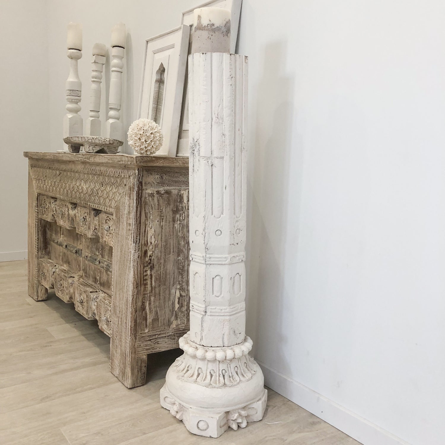 Old Indian Column on Wooden Base